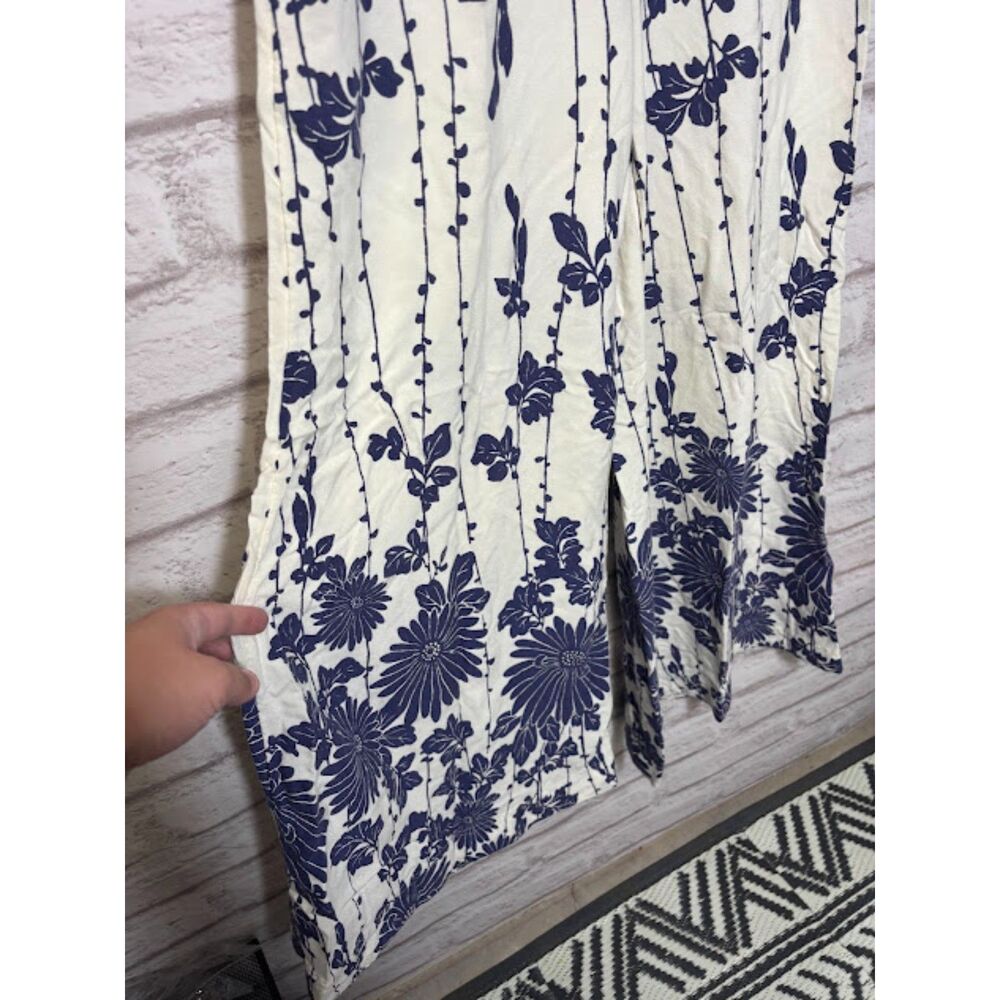 Free People Sundae Stroll Wide Leg Pants White Blue Size 4 Small Greece Vacation - Picture 4 of 7